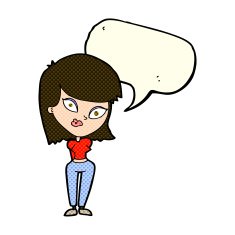 cartoon confused woman with speech bubble N35