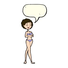 cartoon retro woman in bikini with speech bubble N3