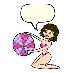 cartoon bikini girl with beach ball speech bubble N5