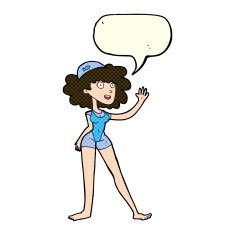 cartoon swimmer woman with speech bubble N5
