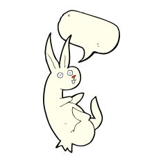 cue cartoon rabbit with speech bubble N5