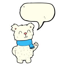 cartoon waving polar bear with speech bubble N25