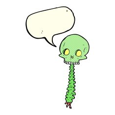 spooky cartoon sull and spine with speech bubble N5