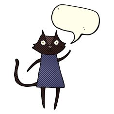 cute cartoon black cat waving with speech bubble N5
