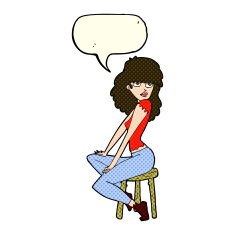 cartoon woman striking pose with speech bubble N5