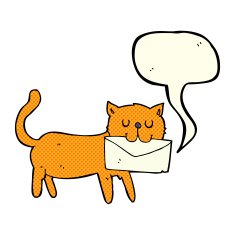 cartoon cat carrying letter with speech bubble N5