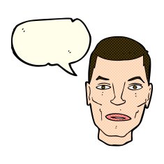 cartoon serious male face with speech bubble N5