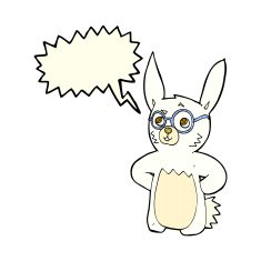 cartoon rabbit wearing spectacles with speech bubble N5