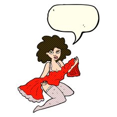 cartoon woman changing with speech bubble N5