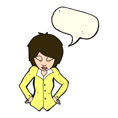 cartoon woman with hands on hips speech bubble N90