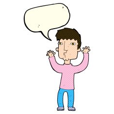 cartoon anxious man with speech bubble N5
