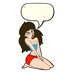 cartoon woman in skimpy clothing with speech bubble N5