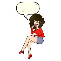 cartoon office woman sitting with speech bubble N5