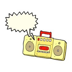 cartoon radio cassette player with speech bubble N5