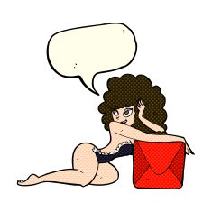 cartoon pin up woman with box speech bubble N5