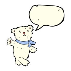cartoon waving teddy polar bear with speech bubble N3