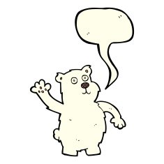 cartoon waving polar bear with speech bubble N26