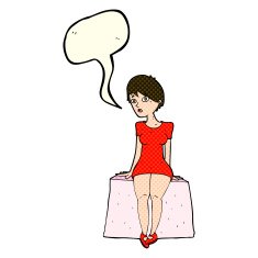 cartoon curious woman sitting with speech bubble N4