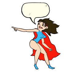 cartoon superhero woman pointing with speech bubble N5