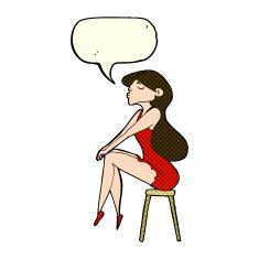 cartoon woman sitting on stool with speech bubble N10