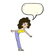 cartoon woman reaching to pick something up with speech bubble N5
