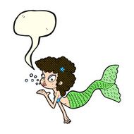cartoon mermaid blowing kiss with speech bubble N5