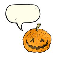 cartoon grinning pumpkin with speech bubble N5