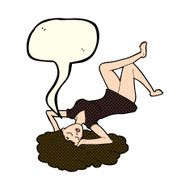 cartoon woman lying on floor with speech bubble N10