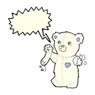 cartoon teddy polar bear with torn arm speech bubble N3