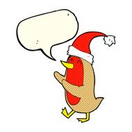 cartoon christmas robin with speech bubble N2