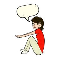 cartoon pretty girl sitting with speech bubble N5