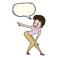 cartoon pretty woman pointing with speech bubble N17