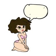 cartoon woman wearing bikini with speech bubble N5