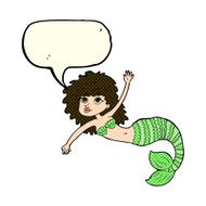 cartoon pretty mermaid waving with speech bubble N5