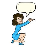 cartoon woman presentation gesture with speech bubble N5