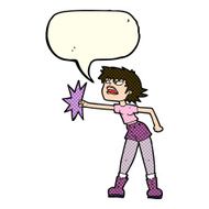 cartoon woman punching with speech bubble N5