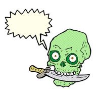cartoon pirate skull with knife in teeth speech bubble N5
