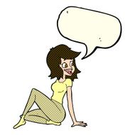 cartoon pretty woman looking happy with speech bubble N4