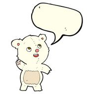 cartoon cute waving polar bear teddy with speech bubble N3