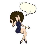 cartoon sitting woman waving with speech bubble N4