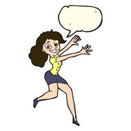 cartoon happy woman jumping with speech bubble N5