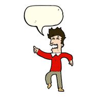 cartoon frightened man pointing with speech bubble N4