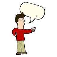 cartoon curious man pointing with speech bubble N4