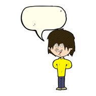 cartoon happy scruffy boy with speech bubble N5