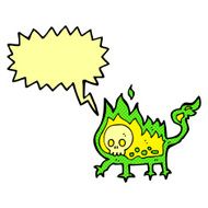 cartoon little fire demon with speech bubble N11