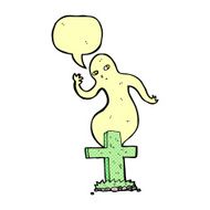 cartoon ghost rising from grave with speech bubble N11