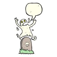 cartoon ghost rising from grave with speech bubble N12