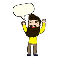 cartoon happy bearded man waving arms with speech bubble N5