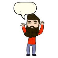 cartoon bearded man waving arms with speech bubble N5