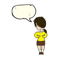 cartoon shy woman with speech bubble N21